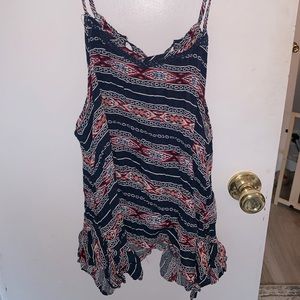 Aztec print handkerchief hem tie back tank NWT